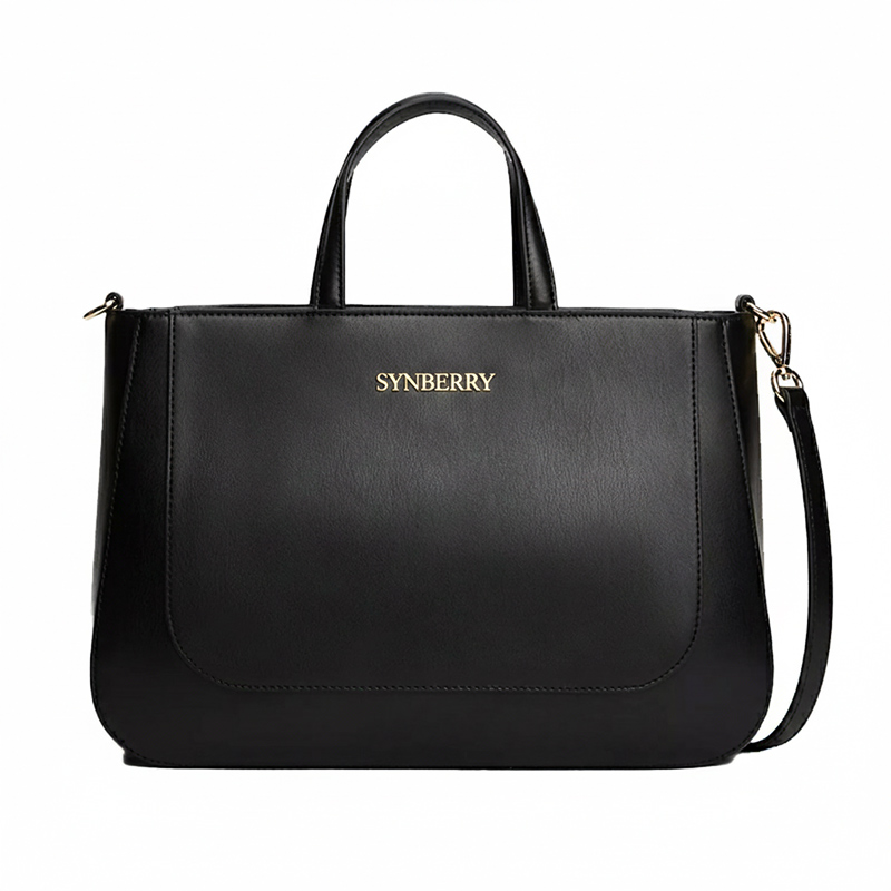 Bolsa elegante em PU com silhueta curva e minimalista.