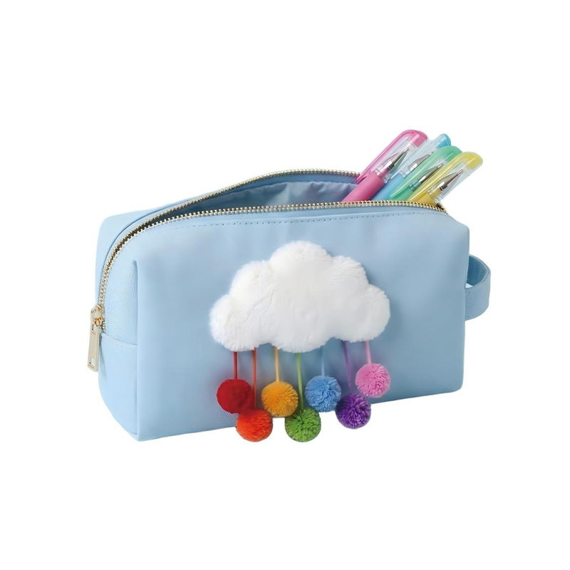 Pencil Pouch with Pom-Pom Decor